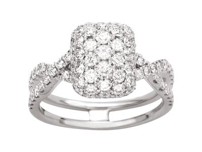 Anello Quadrato Con Corpo A Croce, Diamanti 1,17 Ct, Oro Bianco 18 Kt,dito 52 - Immagine Standard - 1