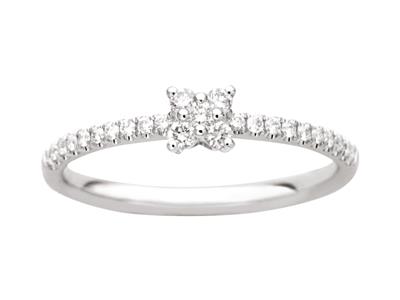 Anello Quadrato Piccolo, Corpo Incastonato Con Diamanti Da 0,22 Ct, Oro Bianco 18k, Dito 54 - Immagine Standard - 1