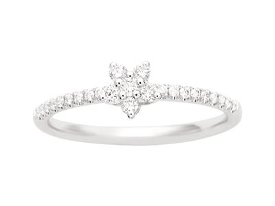 Anello Piccolo A Forma Di Fiore, Corpo Incastonato Con Diamanti Da 0,23 Ct, Oro Bianco 18k, Dito 50 - Immagine Standard - 1