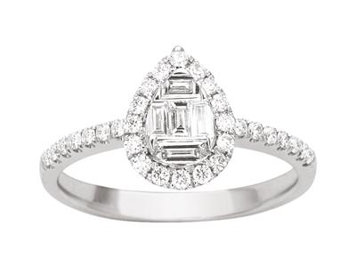 Anello A Forma Di Pera, Diamanti Tondi E Baguette 0,45 Ct, Oro Bianco 18k, Dito 56 - Immagine Standard - 1