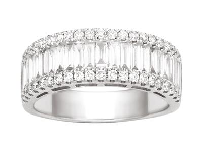Anello Largo Con Diamanti Tondi E Baguette 1,16 Ct, Oro Bianco 18 Kt, Dito 56 - Immagine Standard - 1