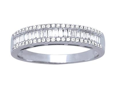 Anello Nuziale Con Diamanti Taglio Baguette E Taglio Rotondo Da 0,55 Ct, Oro Bianco 18k, Dito 50 - Immagine Standard - 1