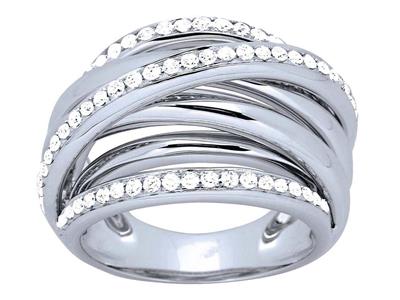 Anello Incrociato A 5 File, Diamanti 0,64 Ct, Oro Bianco 18k, Dito 58 - Immagine Standard - 1