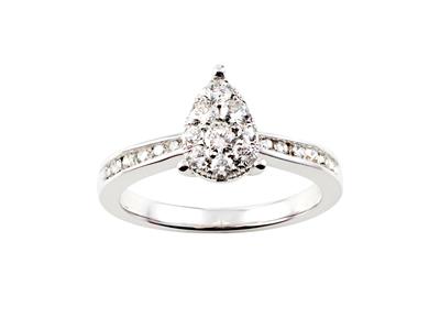 Anello A Forma Di Pera Da 9,50 Mm, Corpo Incastonato, Diamanti Rotondida 0,55 Ct In Totale, Oro Bianco 1 Carati, Oro Bianco 18kt, Dito 54 - Immagine Standard - 1