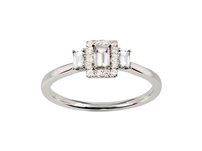Anello Rettangolare Da 6 Mm, Diamanti Rotondi, Baguette E A Forma Di Pera Totali 0,36 Ct, Oro Grigio 18k, 18kt, Dito 52 - Immagine Standard - 1