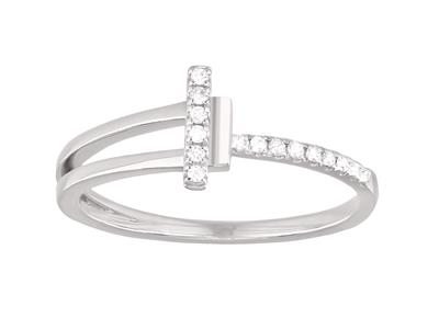Anello A Forma Di T, Diamanti Rotondi Da 0,08 Ct, Oro Grigio 18k, Dito52 - Immagine Standard - 1