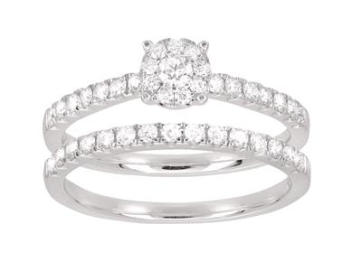 Solitario E Fede Nuziale, Diamanti 0,57 Ct, Oro Grigio 18 Kt, Dito 50