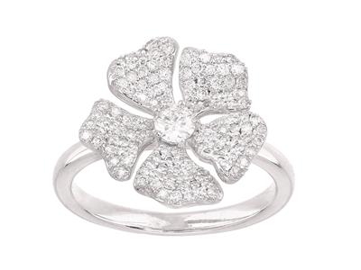 Anello Fiore, Diamanti 0,56 Ct, Orobianco 18 Kt, Dito 56 - Immagine Standard - 1