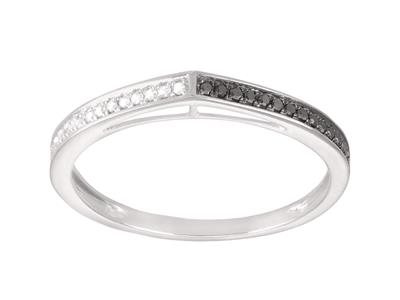 Anello A Punta, Diamanti Bianchi 0,05 Ct E Diamanti Neri 0,06 Ct, Oro Grigio 18 Ct, Dito 56 - Immagine Standard - 1