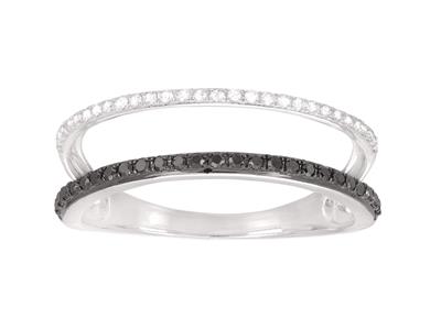 Anello A Doppia Fila, Diamanti Bianchi 0,07 Ct E Diamanti Neri 0,11 Ct, Oro Grigio 18 Ct, Dito 52 - Immagine Standard - 1