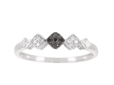 Anello Con Motivo A Losanghe, Diamanti Bianchi Da 0,03 Ct E Diamanti Neri Da 0,05 Ct, Oro Grigio 18k, Dit - Immagine Standard - 1
