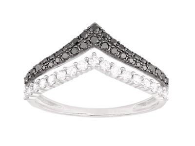 Anello A V A Doppia Fila, Diamanti Bianchi Da 0,23 Ct E Neri Da 0,22 Ct, Oro Grigio 18k, Dito 50 - Immagine Standard - 1