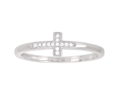 Anello A Croce, Diamanti 0,03 Ct, Oro Bianco 18k, Dito 52