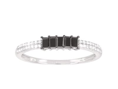 Anello Con Diamanti Bianchi 0,09 Cte Diamanti Neri 0,16 Ct, Oro Bianc O 18k, Dito 52 - Immagine Standard - 1