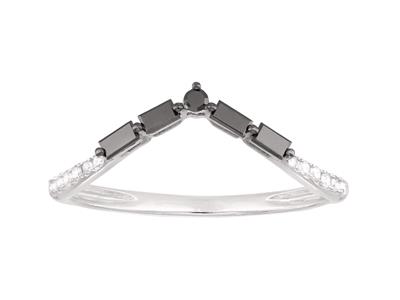 Anello A V, Diamanti Bianchi 0,06 Ct E Diamanti Neri 0,15 Ct, Oro Grigio 18 Ct, Dito 56