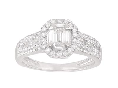 Anello Solitario Accompagnato, Forma Smeraldo, Diamanti 0,79 Ct, Oro Bianco 18k, Dito 54