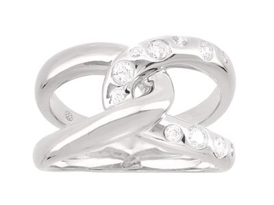 Anello Intrecciato, Diamanti 0,26 Ct, Oro Bianco 18k, Dito 52 - Immagine Standard - 1