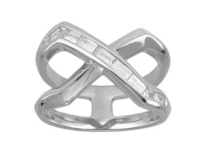 Anello Crossover, Diamanti Baguette0,44 Ct, Oro Bianco 18k, Dito 54 - Immagine Standard - 1