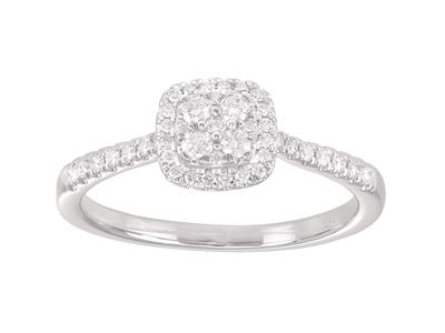 Anello Con Motivo Quadrato, Corpo Incastonato Con Diamanti Da 0,24 Ct,oro Bianco 18k, Dito 54 - Immagine Standard - 1