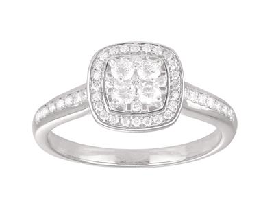 Anello Con Motivo Quadrato, Corpo Incastonato Con Diamanti Da 0,38 Ct,oro Bianco 18 Kt, Dito 54 - Immagine Standard - 1