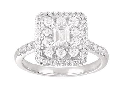 Anello Motivo Quadrato, Diamanti Rotondi E Baguette 1,10 Ct, Oro Bianco 18k, Dito 52 - Immagine Standard - 1