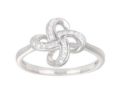 Anello Fiocco Circolare, Diamanti 0,10 Ct, Oro Bianco 18k, Dito 56 - Immagine Standard - 1
