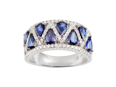 Anello Arlecchino 9,50 Mm, Diamantida 0,47 Ct E Zaffiri Da 2,14 Ct, O Ro Bianco 18 Kt, Misura Del Dito 58