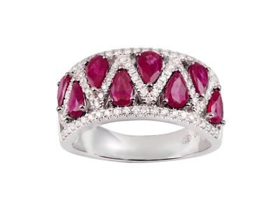 Anello Arlecchino 9,50 Mm, Diamantida 0,47 Ct E Rubini Da 2,14 Ct, Or O Bianco 18 Kt, Misura Del Dito 58