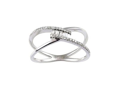 Anello Crossover, Diamanti Tondi E Baguette 0,18 Ct, Oro Grigio 18 Kt,dito 54