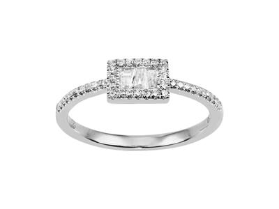 Anello Motivo Rettangolo 4 X 7 Mm, Diamanti Tondi E Taglio Baguette 0,19 Ct, Oro Bianco 18k, Dito 56 - Immagine Standard - 1