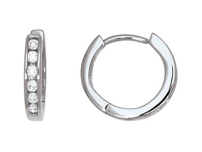 Creoli Da 1/2 Diamanti Incastonati 0,13 Ct, Oro Bianco 18k - Immagine Standard - 1