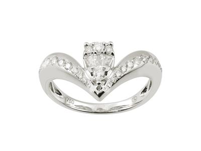 Anello Tiara Da 10 Mm, Diamanti Baguette E Rotondi Da 0,40 Ct, Oro Bianco 18 Kt, Misura Del Dito 56 - Immagine Standard - 1