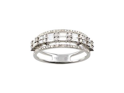 Anello A 4 File Da 6,50 Mm, Diamanti Baguette E Rotondi Da 0,70 Ct In Totale, Oro Bianco 18 Kt, Misura De54 - Immagine Standard - 1