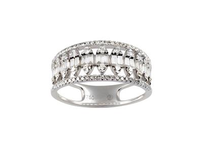 Anello Navettes Da 8 Mm, Diamanti Baguette E Rotondi Per Un Totale Di 0,58 Ct, Oro Bianco 18 Kt, Misura D - Immagine Standard - 1