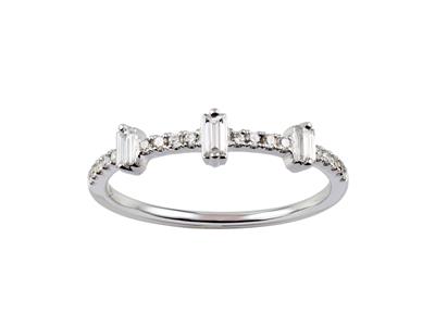 Anello A Forma Di Rettangolo, Diamanti Tondi E Baguette Totale 0,31 Ct, Oro Bianco 18 Kt, Misura Del Dito - Immagine Standard - 1