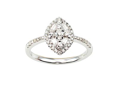 Anello Marquise 12,50 Mm, Diamanti Tondi E Baguette Da 0,49 Ct, Oro Bianco 18 Kt, Misura Del Dito 54 - Immagine Standard - 1