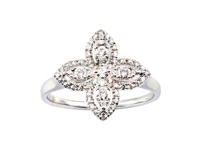 Anello Motivo Floreale 4 Petali 15 Mm, Diamanti 0,33 Ct, Oro Bianco 18k, Dito 54 - Immagine Standard - 1