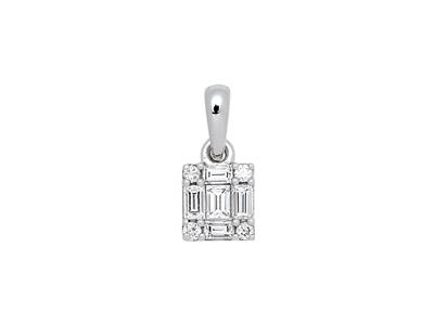 Pendente Quadrato, Diamanti Baguette E Rotondi 0,17 Ct, Oro Bianco 18k