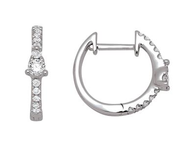 Orecchini A Cerchio Con Diamanti 0,21ct, Diametro Interno 10 Mm, Oro Bianco 18 Carati