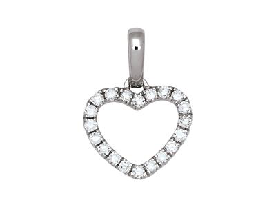 Ciondolo A Cuore Traforato, Diamanti Da 0,12 Ct, Oro Bianco 18k