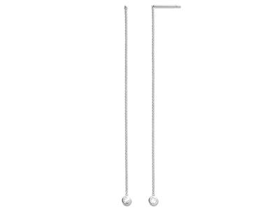 Orecchini A Catena Pendenti, Diamante Solitario 0,08 Ct, Oro Bianco 18k