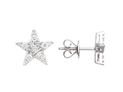 Orecchini Star 10 Mm, Diamanti 0,44 Carati, Oro Bianco 18 Carati