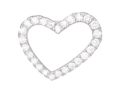 Pendente A Cuore Asimmetrico, Diamanti 0,13 Ct, Altezza 10 Mm, Oro Bianco 18 K