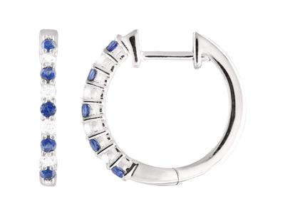 Creoli In Diamanti Da 0,11 Ct E Zaffiri Da 0,21 Ct, Diametro Interno 11 Mm, Oro Bianco 18 Ct