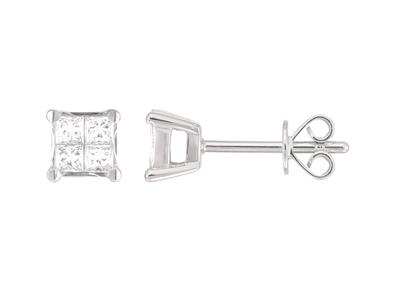Bo Carrees Diamants Princesse 0,33 Ct Haut. 4mm Or Gris 18k Poussettes