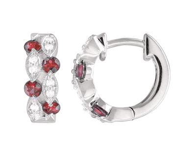 Creoli In Diamanti Da 0,11 Ct E Rubini Da 0,55 Ct, Diametro 10 Mm, Orobianco 18 Ct