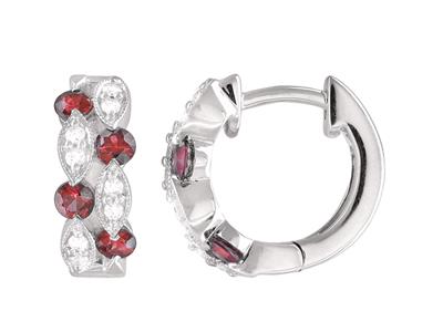 Bo Diam. 10mm Diamants 0,11ct Et Rubis 0,55ct Or Gris 18k Poussettes