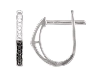 Orecchini A Punta, Diamanti Bianchi0,03 Ct E Neri 0,05 Ct, Altezza 15 Mm, Oro Bianco 18 Ct