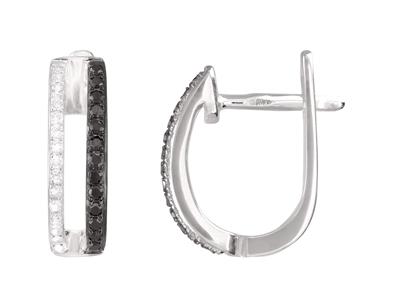 Orecchini A Doppia Fila, Diamanti Bianchi 0,07 Ct E Neri 0,11 Ct, Oro Bianco 18 Ct