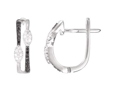 Orecchini A Doppia Fila, 2 Pastiglie Di Diamanti Bianchi 0,10 Ct E Diamanti Neri 0,11 Ct, Oro Bianco 18 C